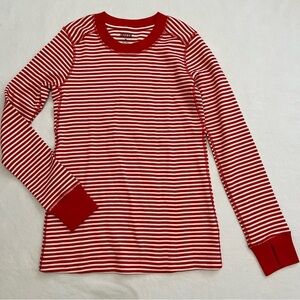 Duluth Red Stripe Thermal Crewneck Long Sleeve Top Thumb Holes
